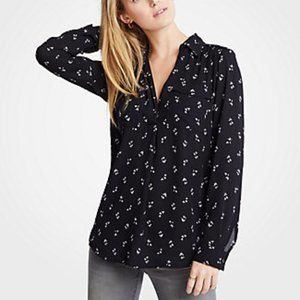 NWT Ann Taylor Camp Shirt Black Floral XS